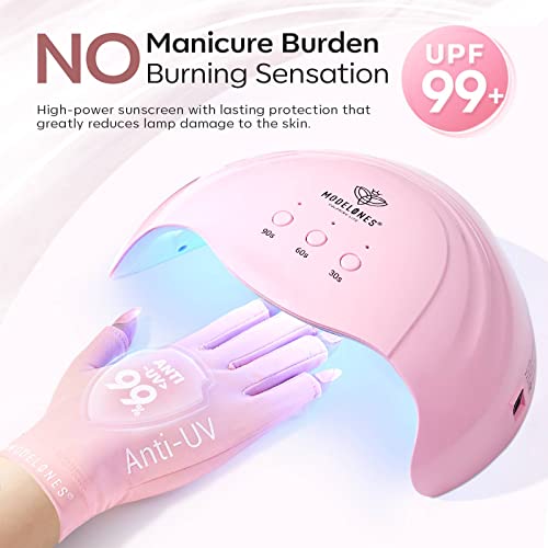 modelones Pink UV Gloves and GooseNeck UV LED Nail Lamp