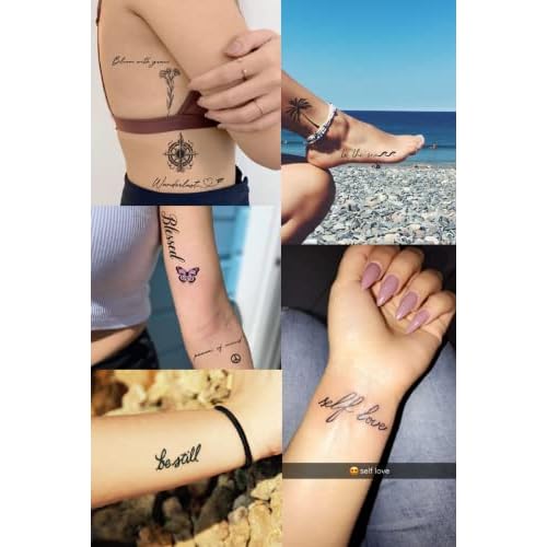 IMPRESSED Realistic Temporary Tattoos ? 42 Custom Sheets Tiny Fake Self Care Tattoo ? Inspirational Minimalist Affirmation Words and Motivational Quote Permanent Tats for Adult Teens Women Face Body