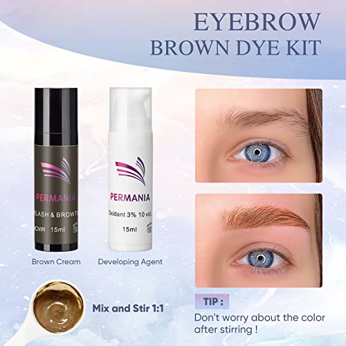PERMANIA Brow Lamination Kit - Lash Lift & Eyebrow Color, Make Eyelash Perm Voluminous & Curl - Salon & Home Use - Lasts Up to 6 Weeks