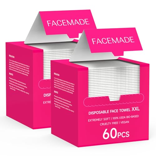 FACEMADE 120 Count XXL Disposable Face Towels 12" ¡¿ 12", 100% USDA Biobased Face Towelettes Disposable, Clean Facial Towels for Makeup and Clean Skin, Super Soft and Thick Dry Wipes Club