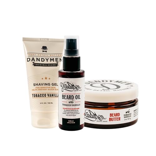 Beard Grooming Set ? Beard Oil, Beard Butter & Shaving Gel ? Hydrate, Soften & Style (3-pack, Tobacco Vanilla)