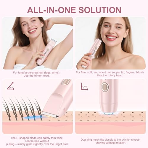Electric Bikini Trimmer for Women,Personal Shaver for Face,Legs,Underarms,Painless Electric Women's Razor,IPX7 Waterproof,Rinsable Pubic Hair Trimmer,Cordless Portable Rechargeable Remover,Pink