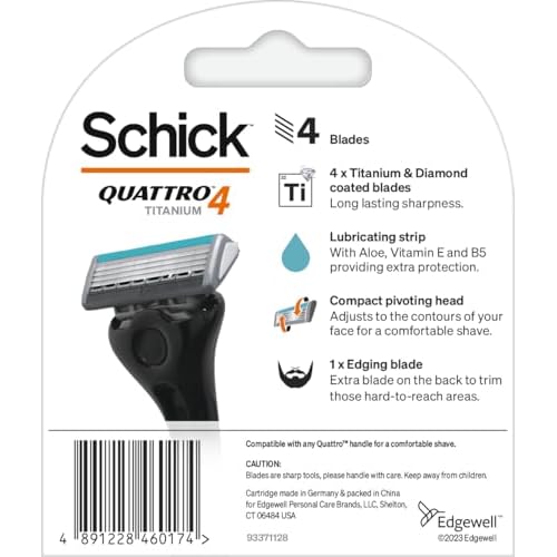 Schick Quattro Cartridges, Titanium, 4 ct.