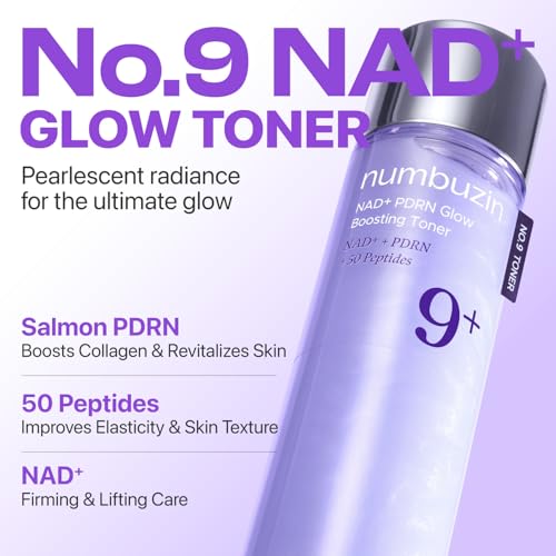 numbuzin No.9 NAD+ PDRN Glow Boosting Toner, Hydrating & Firming Toner for Wrinkles, Fine Lines & Dull Skin, Peptides & Salmon PDRN for Radiance, Korean Skincare 5.07 fl oz