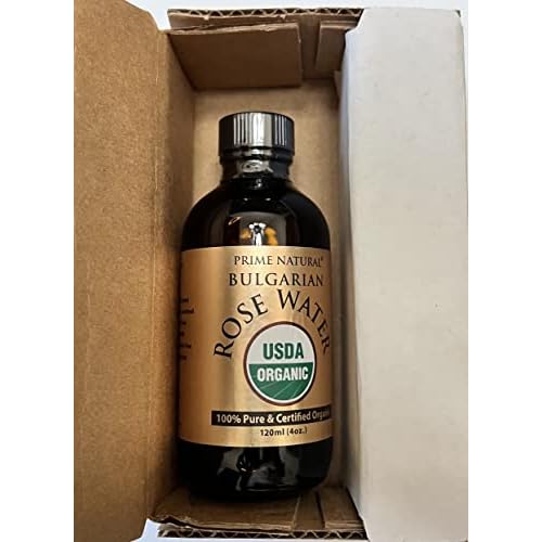 PRIME NATURAL Rose Water Spray 4oz/120ml, USDA Certified Organic, Facial Toner, Hydrating Mist for Face & Hair - Bulgarian, 100% Pure, Natural, Preservative-Free, Moisturizer from Fresh Rose Petals