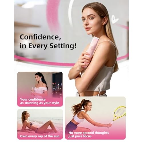 Bikini Trimmer for Women: Painless Body Hair Electric Razor - Dual Head All in 1 Versatile Shaver for Pubic Area, Leg and Face, Cordless and IPX7 Waterproof for Daily Personal Use, Pink