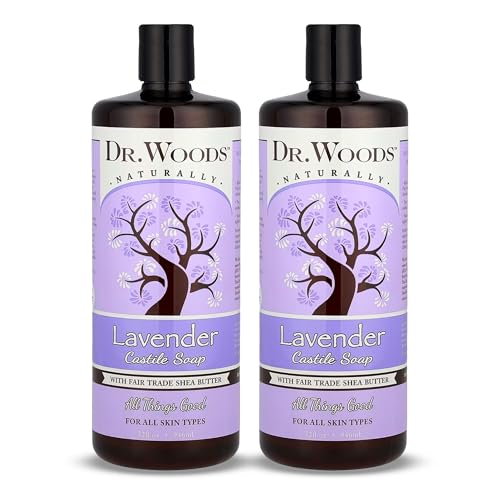 Dr. Woods Lavender Liquid Castile Soap - Castile Soap with Pure Lavender Oil, Body Wash for Men and Women, Organic Shea Butter, Natural Cleaner for Face, Hands, and Body - 32 Fl Oz, Pack of 2