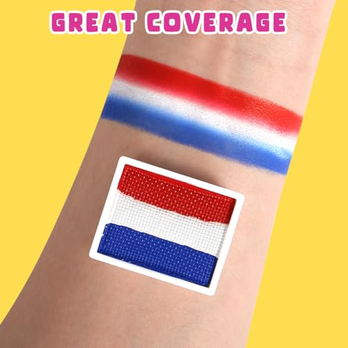 Bowitzki 10g Split Cake Face Paint Professional For Adults One Stroke Split Cake Non Toxic Rainbow Flora Dolphin Unicorn Flame Body Paint Makeup (Red&White&Blue)