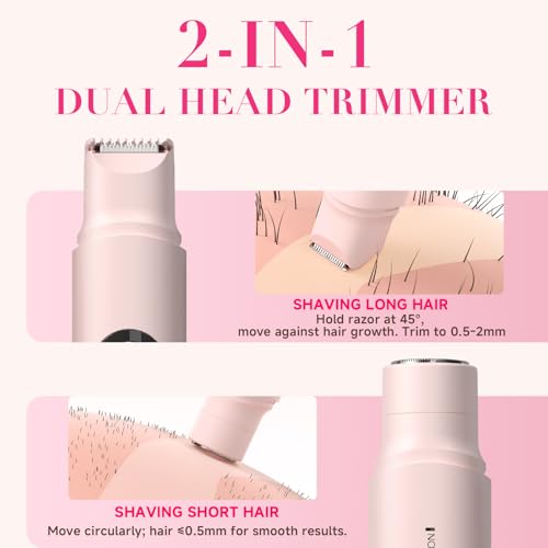 Bikini Trimmer for Women-Electric Razors for Women,Rechargeable Pubic Body Hair Trimmer,Waterproof Electric Shaver,Portable Lady Bikini Shaver for Legs, Body,Armpit, Facial, Gifts for Woman, Pink