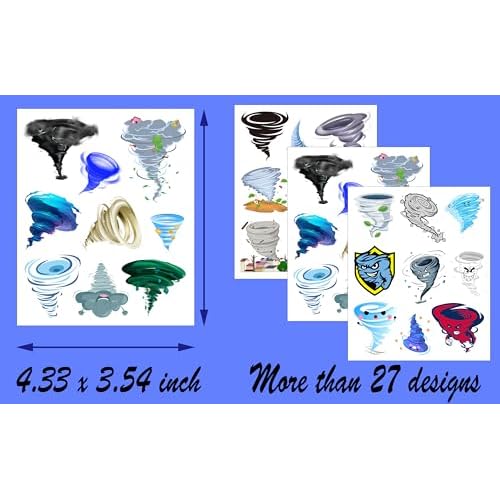216 Pieces Cute Tornado Temporary Tattoos Stickers Weather Party Themed Birthday Party Favors Decorations Tattoo