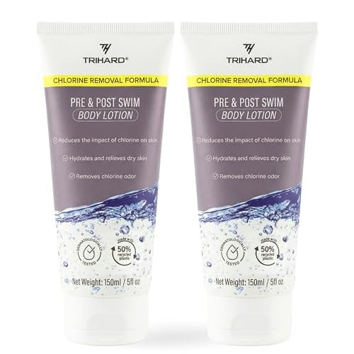 TRIHARD Chlorine Defense Body Lotion for Swimmers, Protects and Hydrates Sensitive Skin from Pool and Ocean, Pre and Post Swim Chlorine Protection from Hard Water and Chemicals (Pack of 2)