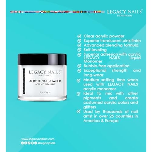LEGACY NAILS - Crystal Clear Acrylic Powder 8oz AND Nail Sculpting Liquid Monomer 8oz - Medium Setting Time - MMA-free - Superior Adhesion - Natural Finish