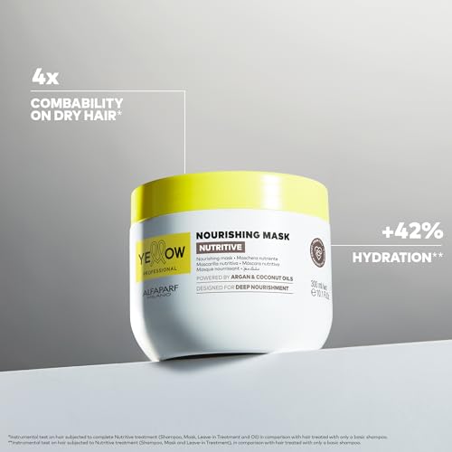 Alfaparf Milano Yellow Professional Nutritive Nourishing Mask for Dry Hair - Powered by Argan & Coconut Oils - Designed for Deep Nourishment (10.1 fl oz / 300ml)