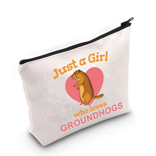 LEVLO Funny Groundhogs Cosmetic Make up Bag Animal Lover Gift Just A Girl Who Loves Groundhogs Makeup Zipper Pouch Bag Groundhogs Lover Gift (Loves Groundhogs)
