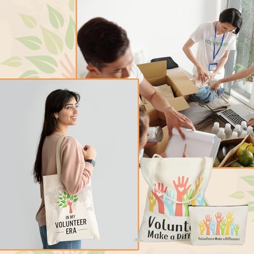 Yaomiao 12 Pcs Volunteer Appreciation Gifts Bulk for Women Volunteer Tote and Cosmetic Bags Set Funny Canvas Reusable Grocery Bag with Zipper Makeup Bag for Holiday Thank You Gifts, Church, Group