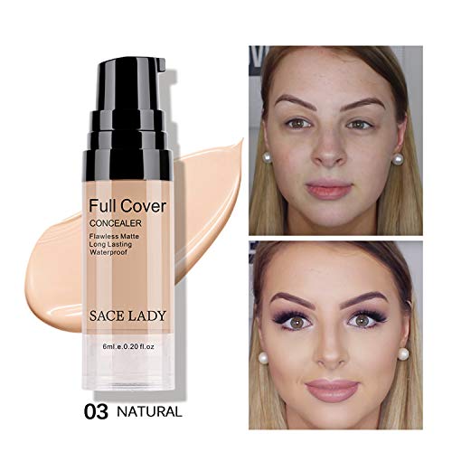 3 Pack Pro Full Cover Liquid Concealer, Waterproof Smooth Matte Flawless Finish Creamy Concealer Foundation for Eye Dark Circles Spot Face Concealer Makeup, Size:3¡¿6ml/0.20Fl Oz, Natural
