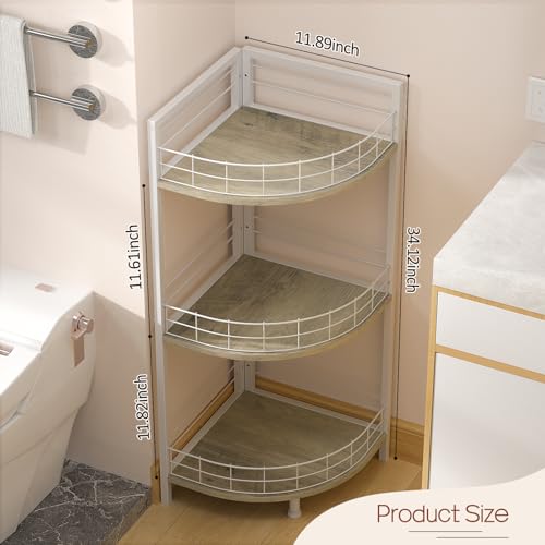 Bathroom Standing Shelf, 3 Tier Free-Standing Shelf Units, Open Floor Shelves, Triangular Curved Corner Shelf Stand for Small Space, Ideal for Bathroom,Kitchen,Vanity Storage and Organizer