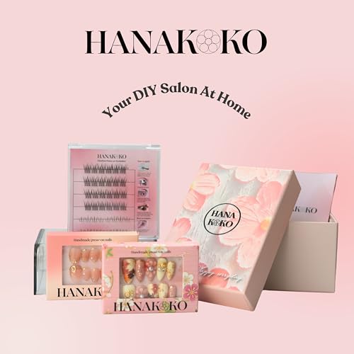 Hanakoko Press on Nails Handmade Nails 3D Press on Nails Short Medium Oval Almond Nails Fake Nails Glitter Cat Eye Nails Gel Nails Durable Reusable False Nails 10 Pcs (Seaside Orchid, S)