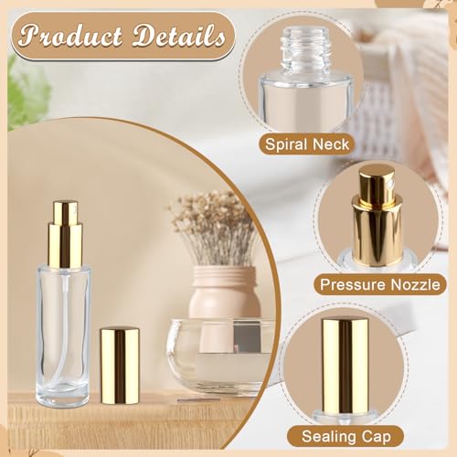 6 Pcs 30ml/1oz Glass Spray Bottle Refillable Perfume Bottles with Atomizer & Golden Lid for Perfume Cleaning Products Essential Oils