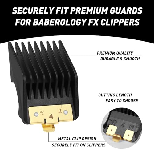 8 Pack Premium Clipper Guards Fit for BaBylissPRO Barberology FX870, FX890, FX825, and FX673 Clippers, Replacement Guards with Metal Clip - From 1/16-3/4 inch Snap on Comb Set for Babyliss Clippers