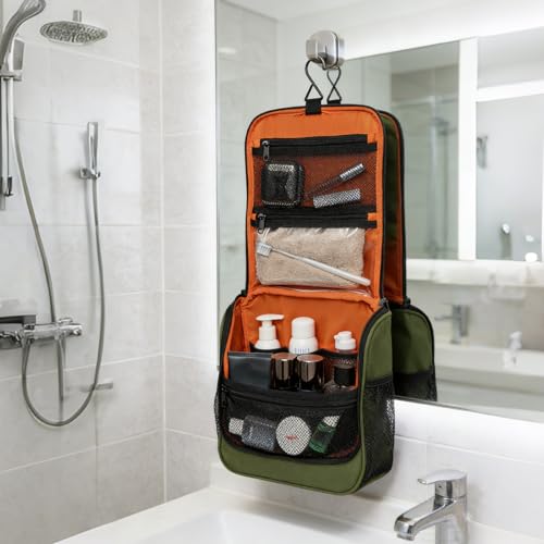 GRIO Tactical Toiletry Travel Bag Men Women,Travel Toiletry Organizer,Hanging Kit Hygiene Bag,Bathroom Essentials Men's Toiletry Bag for Short Trips and camping(Green)