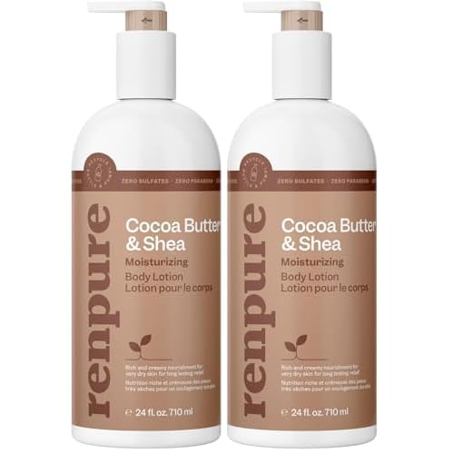 RENPURE Cocoa Butter and Shea Ultra-Hydrating Body Lotion - Rich and Silky Formula - Improves Natural Moisture Barrier - Protects and Nourishes - Leaves Skin Feeling Soft and Smooth - 24 oz