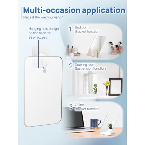 OMIRO Desk Makeup Mirror with 10X Magnifying Mirror, 10 x 7 inches Large Table Mirror with Adjustable Stand and Hanging Hole for Shaving and Travelling, White