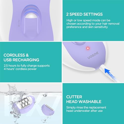 4-in-1 Electric Cordless Epilator for Women 21 Tweezers Purple and Green