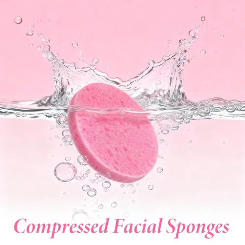 300 Count Compressed Facial Sponges for Cleansing, Disposable Face Sponge for Estheticians, Travel Face Sponge for Facial Spa Exfoliating Makeup Mask Removal, Pink
