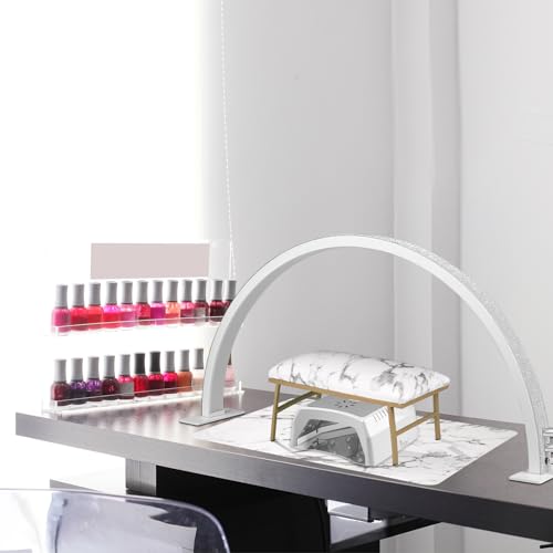 IMENE Half Moon Light for Nail Desk, 29in Nails Desk Lamp, 3000-6000k Moon Lamps Perfect LED Manicure, Lash Light for Table (White Rhinestone)