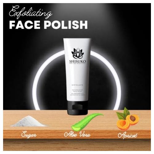 Shisuko Exfoliating Face Polish - Renewed Glow 2in1 gentle cleanser derived from Sugar. Smooths and Brightens without drying. Rapid results, using 2-3 X a week, can last up to 3 Mo - 3.38 oz