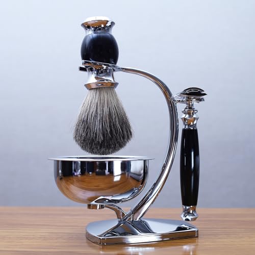 Shaving Kit,Double Edge Safety Razor with 10 Original Blades for Men,Badger Hair Shaving Brush and Bowl Kit,Stand Holder,Men's Grooming Tool Set