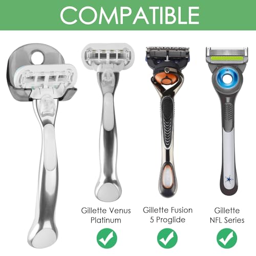 Linkidea 2 Pack Razor Holder Self Adhesive, Shower Wall Mount Hook Bathroom Organizer, No Drilling Storage for Gillette Venus, Fusion 5 Proshield, Mach3 (Grey)