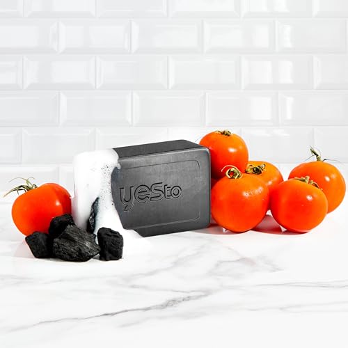 Yes To Tomatoes Charcoal Bar Soap with Tomato Extracts & Sunflower Seed Oil - Detoxifying Face & Body Soap for Men, Women, and Teens, 6 oz - Paraben-Free