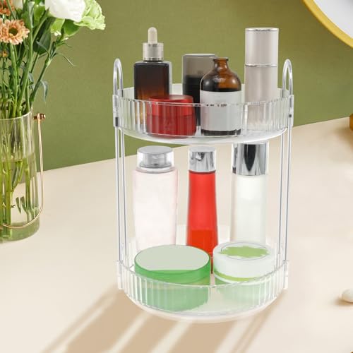 Rotating Makeup Organizer 360¡ÆRotating Skincare Organizer Large Capacity Rotating Cosmetic Organizer 2 Layers Rotating Vanity Organizer Practical Rotating Dresser Organizer for Countertop (Clear 2PCS)