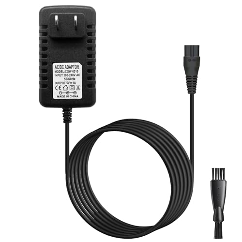 5V Charger Replacement for Meridian Grooming Electric Shaver Trimmer with Cleaning Brush AC/DC Charging Cable Power Supply Adapter Black