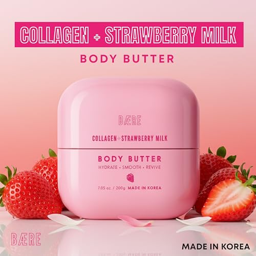 Collagen Body Butter with Strawberry Milk ? Dermatologist Tested, Anti Aging Korean Skin Care ? Deep Moisture For Soft Dewy Skin & Smooth Texture ? Vegan Clean Beauty Body Moisturizer ? 7 Fl Oz