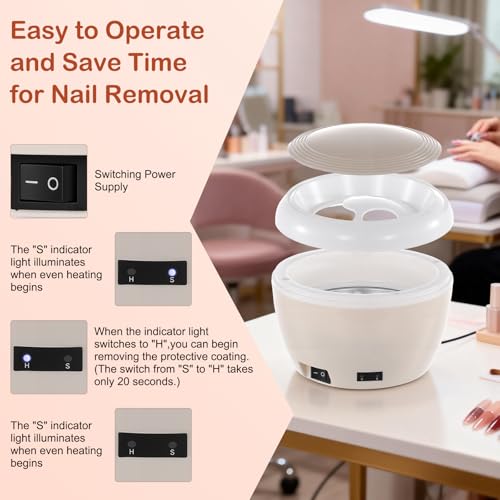 Electric Nail Soaking Bowl, Gel Nail Polish Remover Machine, Gel Heated Nail Remover Bowl Machine with Nail Files Cuticle Pusher for Home Salon