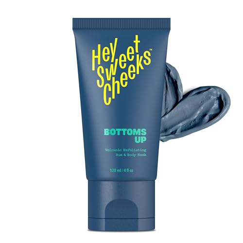 Charcoal Exfoliating Bum and Body Mask, Detoxifying Bamboo Charcoal and Volcanic Exfoliants for Radiant, Silky Smooth Skin, Bottoms Up by Hey Sweet Cheeks, 4 oz