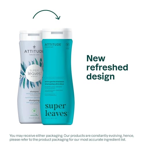 ATTITUDE Extra Gentle Hair Shampoo,EWG Verified,Soothes Dry Scalp,Naturally Derived Ingredients,Vegan and Plant Based,Unscented,16 Fl Oz,(Pack of 2)
