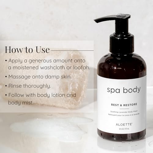 Aloette Lavender Body Wash, Rest & Restore - Hydrating & Moisturizing Body Wash for Dry Skin with Natural Aloe Vera & Vitamin E - Exfoliating & Rejuvenating Skin Care Products for Men & Women