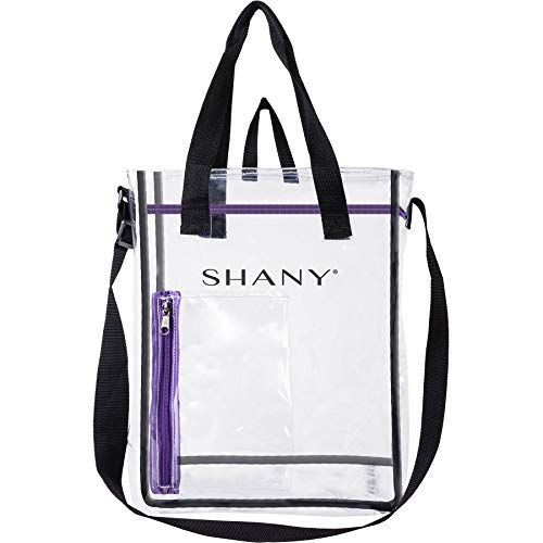 SHANY Clear Toiletry and Makeup Carry-On Travel Bag ? Large Multiple Handle, Two-Tone Tote with Purple Front Zippered Pocket