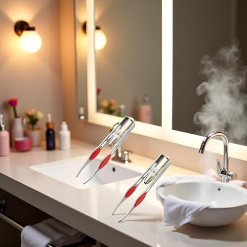3Pcs Silver Tweezer With LED Light for Hair Removal Makeup Tool Eyebrow Eyelash Tweezers for Women Facial Hair, Lash Trimmer,Hair Ingrown for Tweezer,Women's Hair Removal Tweezers