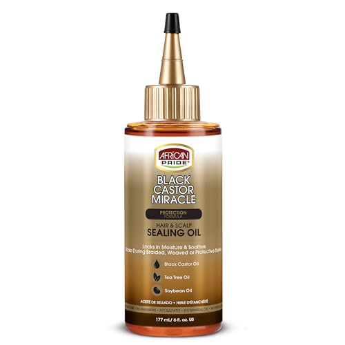 African Pride Black Castor Miracle Hair & Scalp Sealing Oil ? Hair Oil with Black Castor, Tea Tree & Soybean Oil for Moisture Lock, Scalp Relief & Growth Support | 6oz