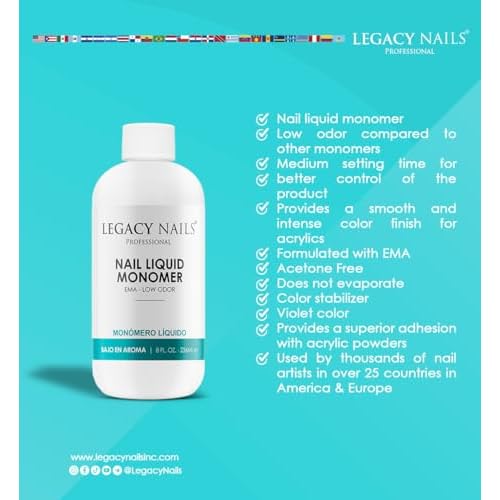 LEGACY NAILS - Crystal Clear Acrylic Powder 8oz AND Nail Sculpting Liquid Monomer 8oz - Medium Setting Time - MMA-free - Superior Adhesion - Natural Finish