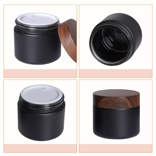 6Pcs 2.12 oz Small Travel Lotion Containers with lids Glass Sample Empty Round Cosmetic Jar Bottles for Creams Makeup Lotion Toiletries Storage (Black, 60 gram)