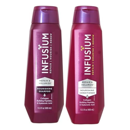 INFUSIUM Shampoo & Conditioner Repair & Volumize, Repair/Nourish/Renew, with Collagen, Building Peptides & Hyaluronic Acid for Dry & Damaged Hair, 13.5 FL OZ (400 mL) Per Bottle - One Set