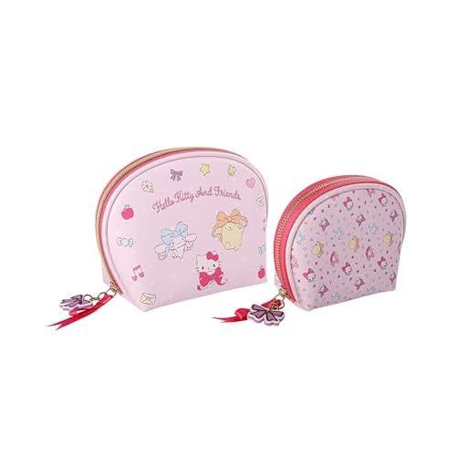 Hello Kitty Makeup Bag Set 2-Pieces Official License, Cute Dome Cosmetic Travel Bags, Sanrio Gifts