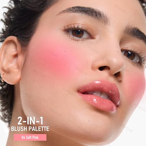 KYDA 2 Colors Blush Palette, 2-In-1 Cream and Powder Blush Makeup for Cheeks, High Pigmented Waterproof Face Cheek Blusher, Natural Contour Palette Powder, 04