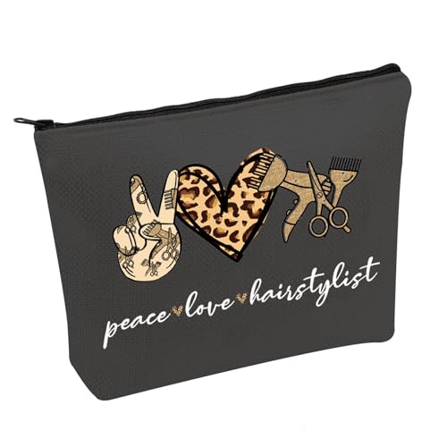 JXGZSO Scissor Makeup Organizer Hair Stylist Cosmetic Pouch Bag Hairdresser Gifts For Women Peace Love Hairstylist Toiletry Bag (Peace Love Hairstylist Black)